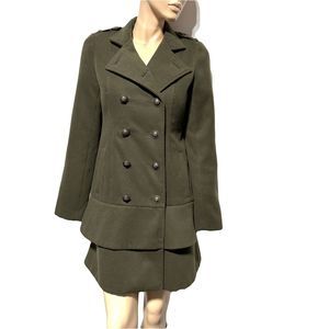 BB Dakota Double Breasted Pea Coat Size M Olive Army Green Military Ruffle